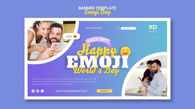 Horizontal Banner Template for Emoji Day – Free Download