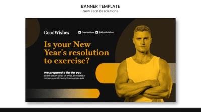 Horizontal Banner Template for Festive New Year Goals – Free Download