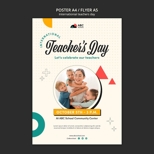 Vertical Poster Template for Teacher’s Day with Geometric Shapes – Free Download