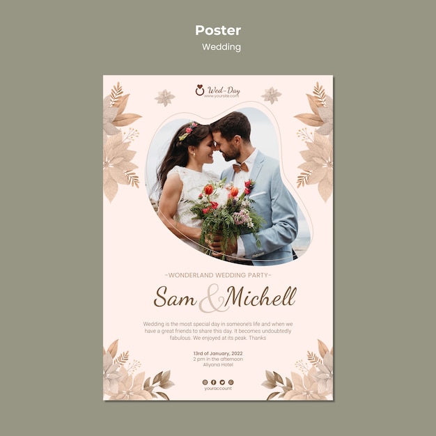 Floral Wedding Couple Poster Template – Free Download