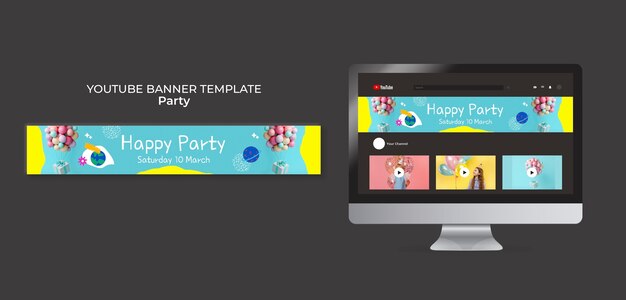 Flat Design Party YouTube Channel Art Template – Free Download