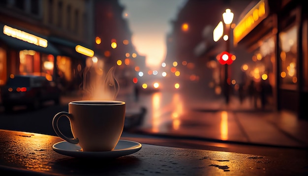 A Cup of Coffee on a Table with City Lights in the Background – Free Stock Photo, Download Free