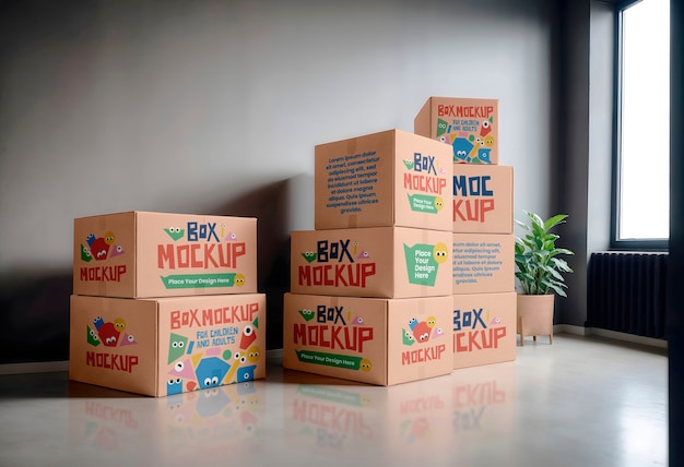 Stack of Moving Boxes Mockup – Free Download