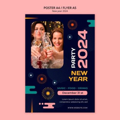 New Year 2024 Celebration Poster Template – Download Free Stock Photo