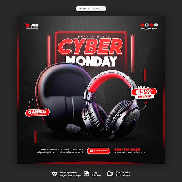 Cyber Monday Super Sale Social Media Banner or Post Template – Free Download