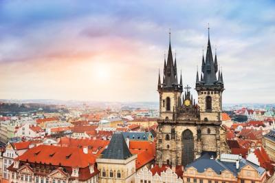 Stunning Panoramic View of Old Town Square and Tyn Church in Prague – Free Stock Photo Download