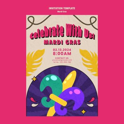 Mardi Gras Celebration Invitation Template – Free Download