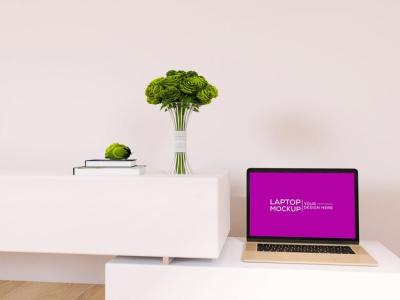 Laptop Mockup on Table with Flower Plant and Book – Free Stock Photo, Download for Free