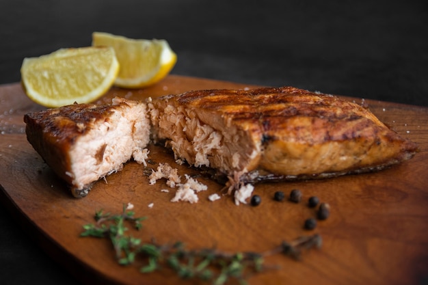 Close Up of Salmon with Lemon Slices – Free Download