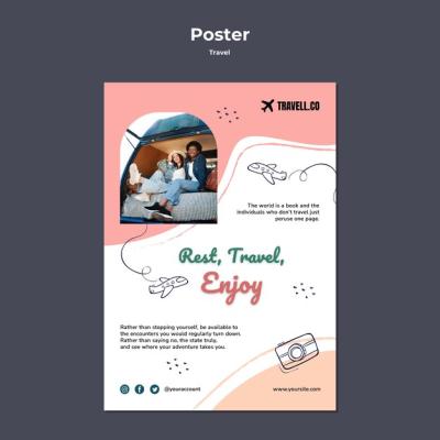 Travel Poster Template in Flat Design – Free Download