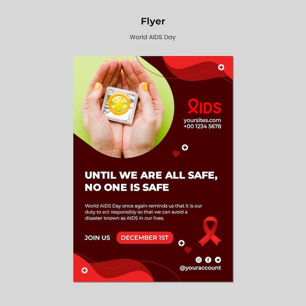 World Aids Day Print Template with Red Details – Free Download