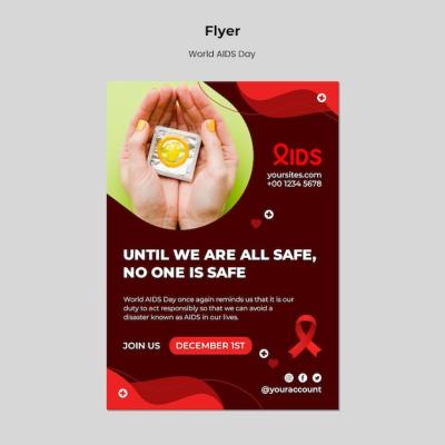 World Aids Day Print Template with Red Details – Free Download