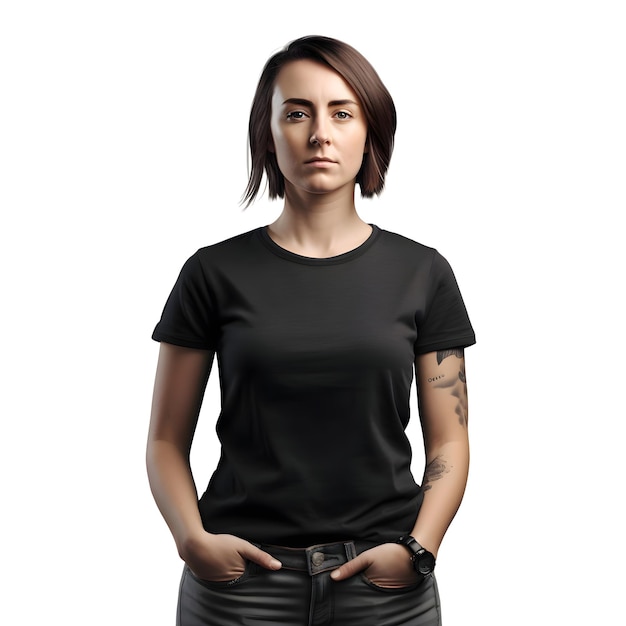 Young Woman in Black T-Shirt on White Background – Free Stock Photo for Download