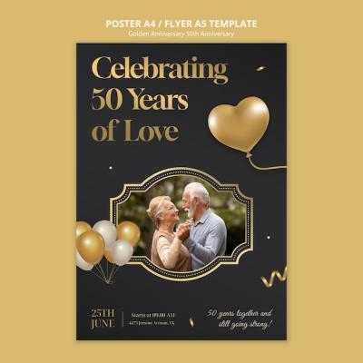 Golden 50th Anniversary Poster Template for Free Download