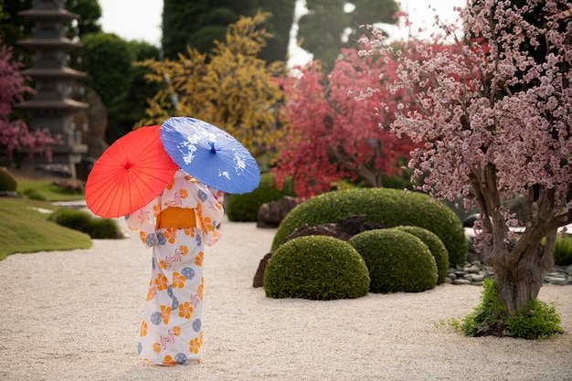 Woman in Kimono with Wagasa Umbrella – Free Stock Photo Download