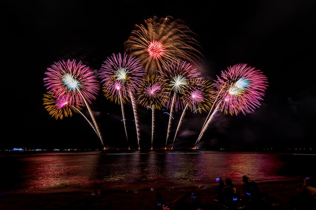 Fireworks Celebrations Over the Sea in Pattaya City, Thailand – Free Stock Photo for Download