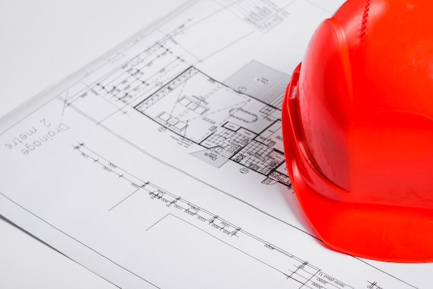 Reed Hardhat on Blueprint – Free Stock Photo for Download