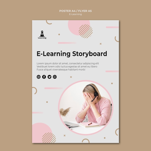 Poster Template Design for E-Learning Concept – Free Download