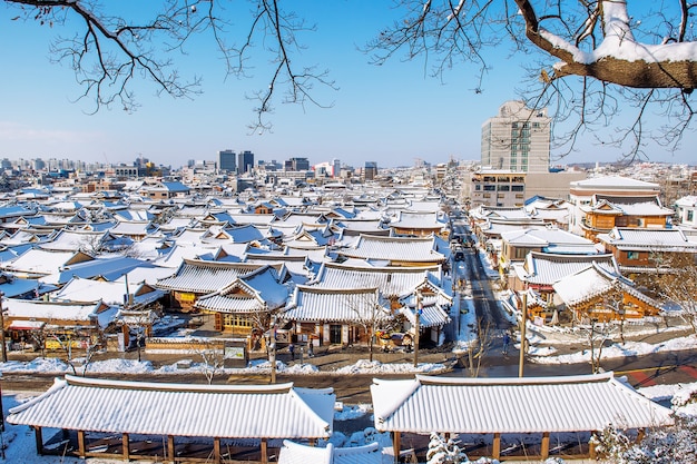 Jeonju Hanok Village in Winter: Discover the Snow-Covered Roofs of Traditional Korean Houses – Free Download