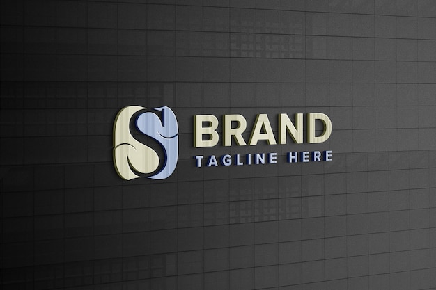 Realistic 3D Logo Mockup on Dark Glass Wall – Free Download