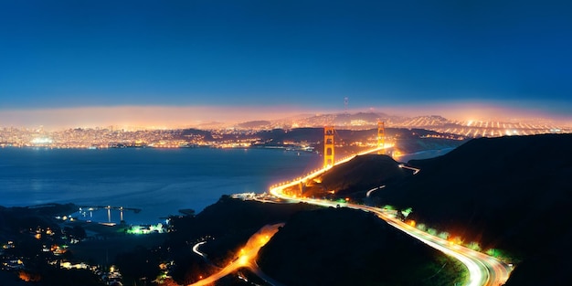 Golden Gate Bridge in San Francisco at Night Panorama – Free Stock Photo, Download for Free