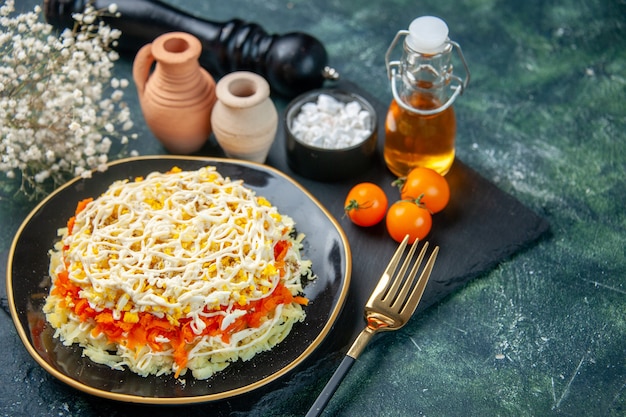 Tasty Mimosa Salad on Dark Blue Background | Free Stock Photo Download