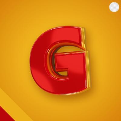 Glossy Red Alphabet Featuring Yellow 3D Letter G – Free Download