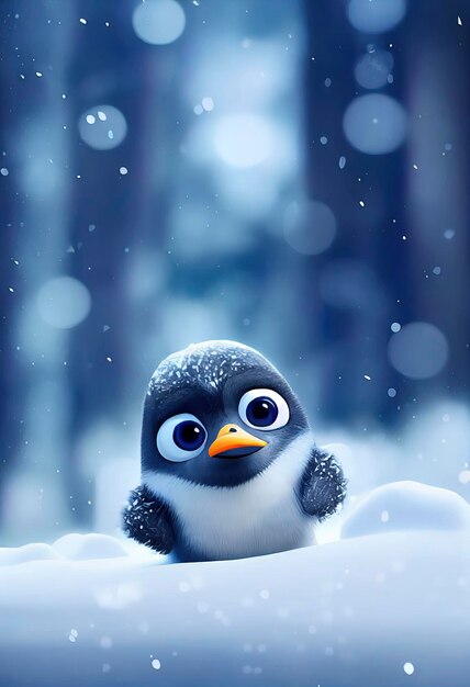 Cute Penguin Christmas Character in Animated Scenery – Free Download