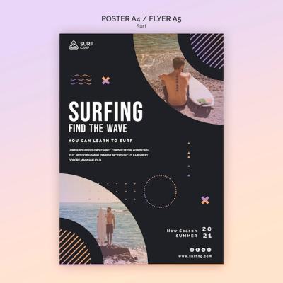 Surfing Training Poster Template – Free Download, Download Free Stock Photo