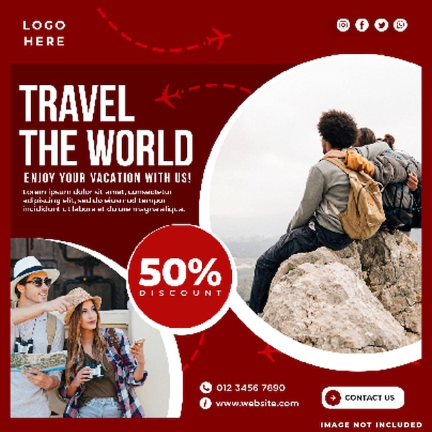 Social Media Post Design for Travel the World – Free Stock Photo Download