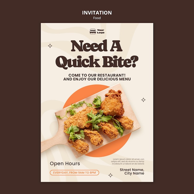 Delicious Flat Design Food Invitation Template – Free Download