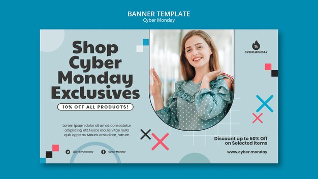 Horizontal Banner Template for Cyber Monday – Free Download