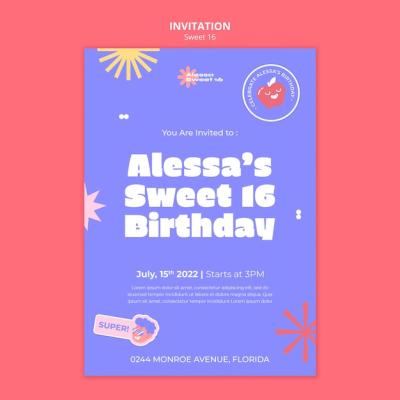 Sweet 16 Invitation Template with Stars – Download Free Stock Photo