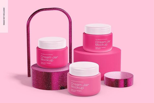 Cream Jars on Pink Background Mockup – Free Download