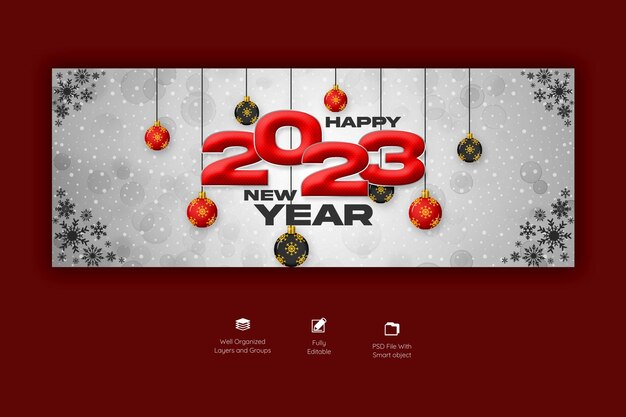 New Year 2023 and Merry Christmas Facebook Cover Template – Free Download