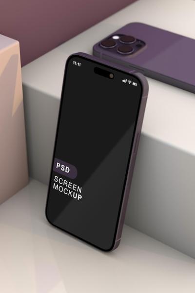 Purple Phone 14 Mockup Display – Free Stock Photo for Download