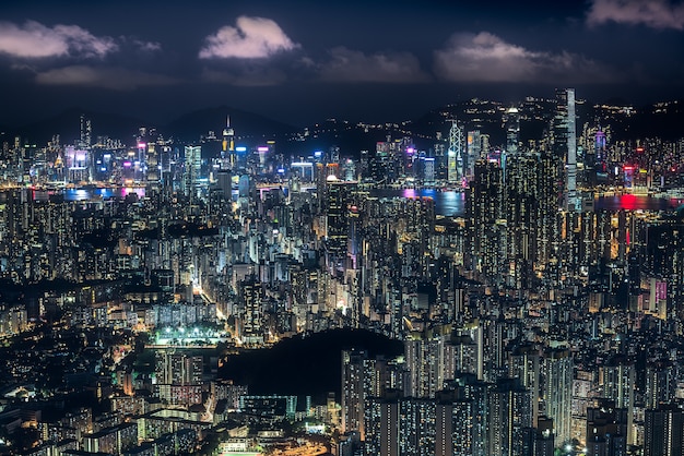 Aerial Night Shot of Kong in Hong Kong – Free Stock Photo Download