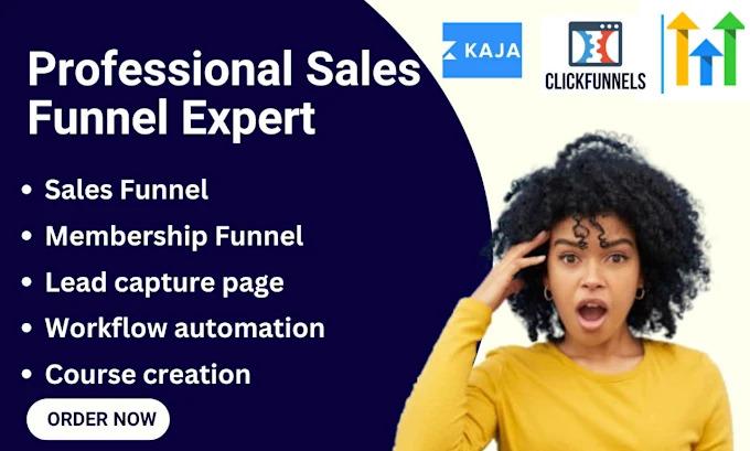 I Will Build Sales Funnel in Clickfunnels, Systeme.io, GoHighLevel, Kajabi