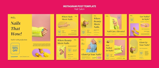 Flat Design Nail Salon Instagram Posts – Download Free Stock Photo