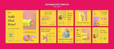 Flat Design Nail Salon Instagram Posts – Download Free Stock Photo