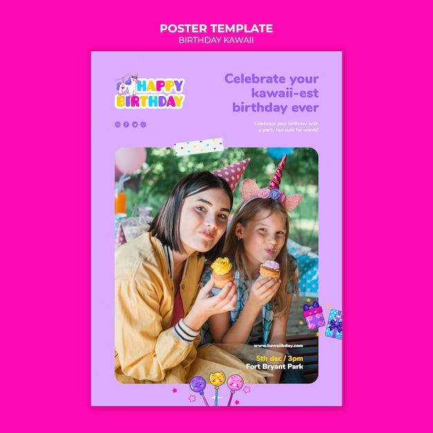 Flat Design Birthday Poster Template – Free Download