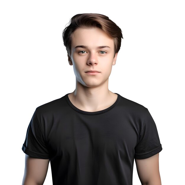 Young Man in Black T-Shirt Isolated on White Background – Free to Download