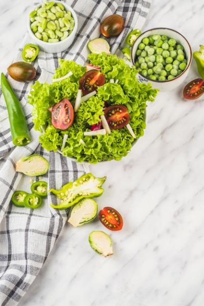 Healthy Green Salad Ingredients on Marble Backdrop – Free Download