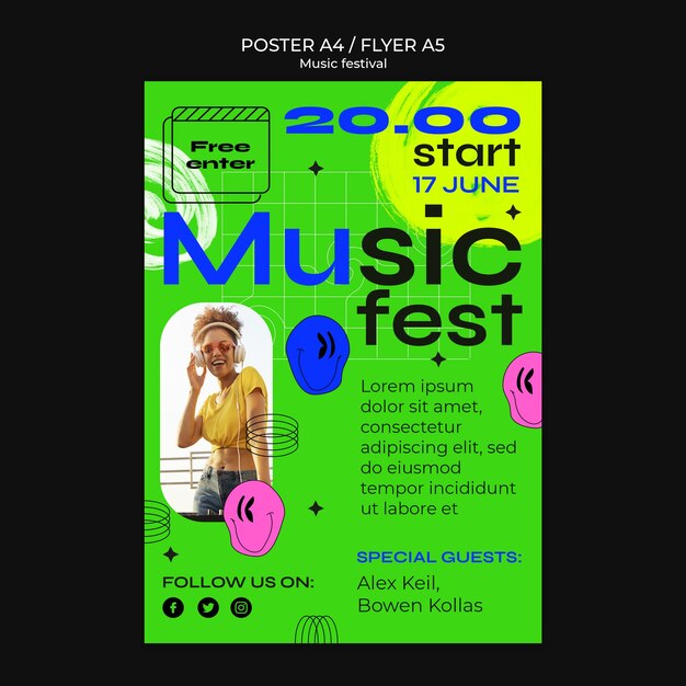 Flat Design Music Festival Template – Download Free Stock Photo