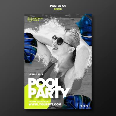 Pool Party Music Poster Design Template – Free Download