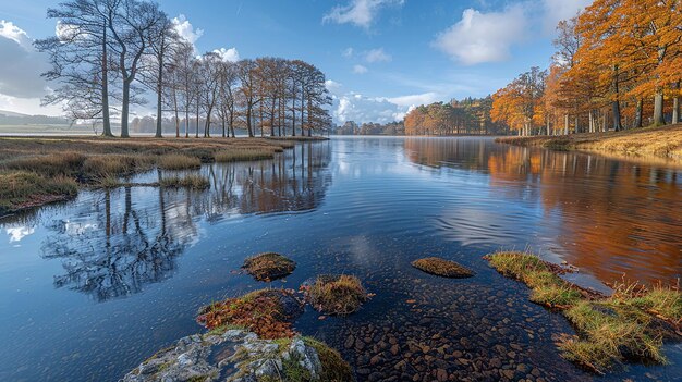 A Tranquil Lake Scene with Rocks and Cloudy Skies – Free Stock Photo for Download