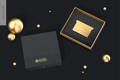 Opened Golden Credit Card Boxes Mockup – Free Download