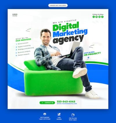 Corporate Social Media Banner and Instagram Post Template for Digital Marketing Agencies – Free Download