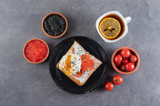 Delicious Toast with Fried Egg and Black Tea – Free Stock Photo for Download