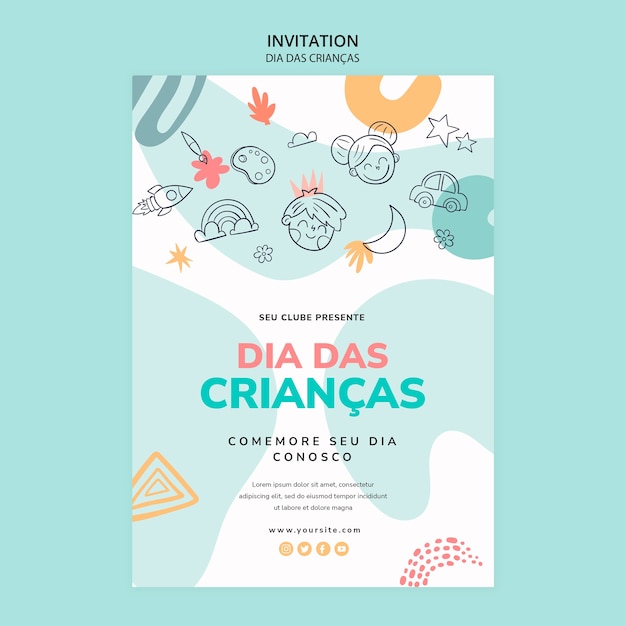 Dia das CrianÃ§as Invitation Template with Drawings – Download Free Stock Photo